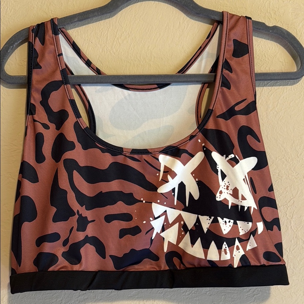 Bape Brown and Black Sports Bra with Bold Animal Print